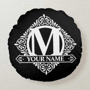 Cojín Redondo Pilar redondo de diseño de monograma ordenado