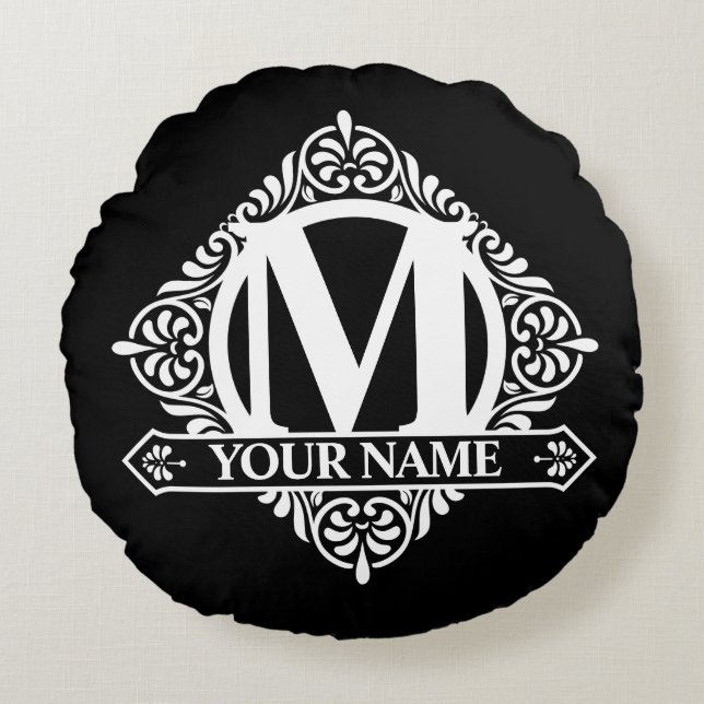 Cojín Redondo Pilar redondo de diseño de monograma ordenado (Anverso)