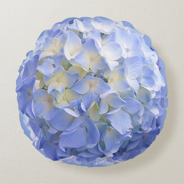 Cojín Redondo Pilar redondo de flor azul hidrangea (Anverso)