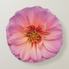 Cojín Redondo Pilar redondo de flor de zinnia rosa y morada simp