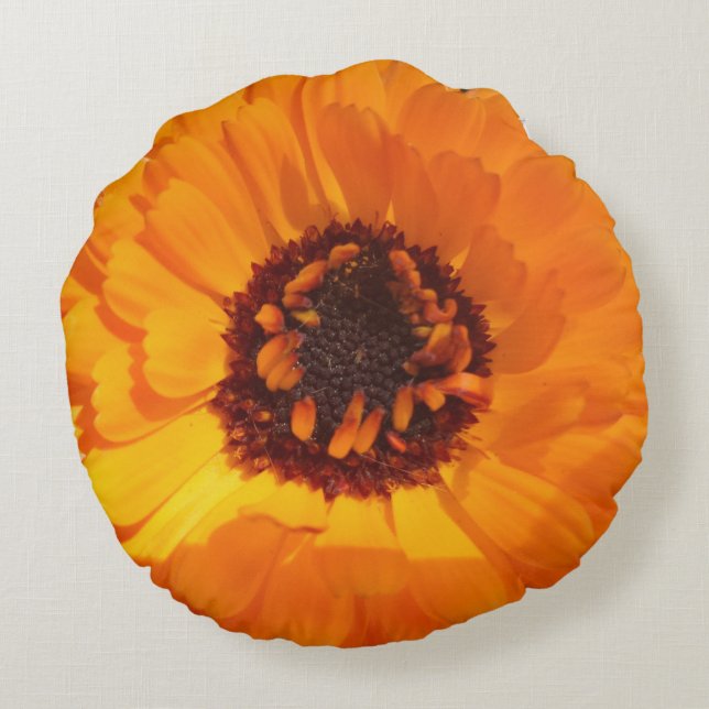 Cojín Redondo Pilar redondo de flor naranja (Reverso)
