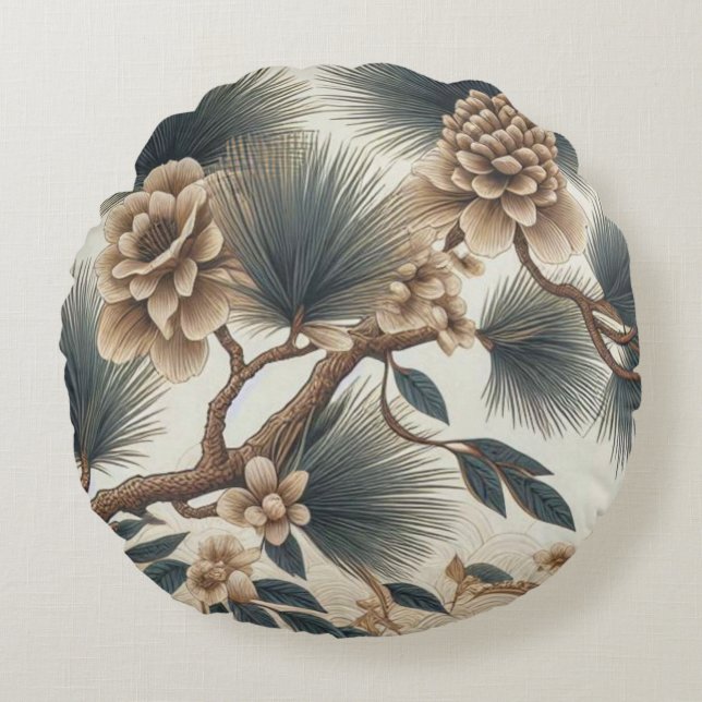 Cojín Redondo Pilar redondo de flor silvestre rústico - Encanto  (Anverso)