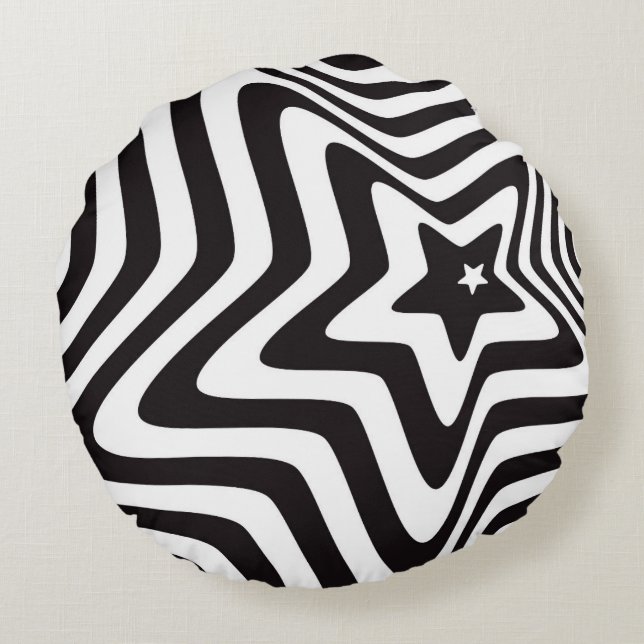 Cojín Redondo Pilar redondo de ilusión de estrella negra y blanc (Reverso)