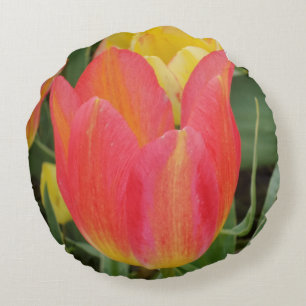 Cojín Redondo Pilar redondo de la flor tulipán amarillo roja