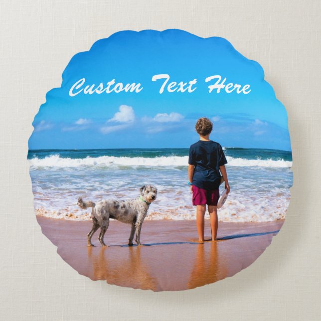 Cojín Redondo Pilar redondo de la foto de su Mascota con nombre  (Anverso)