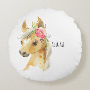 Cojín Redondo Pilar redondo de nombre personalizado Pony Rosa