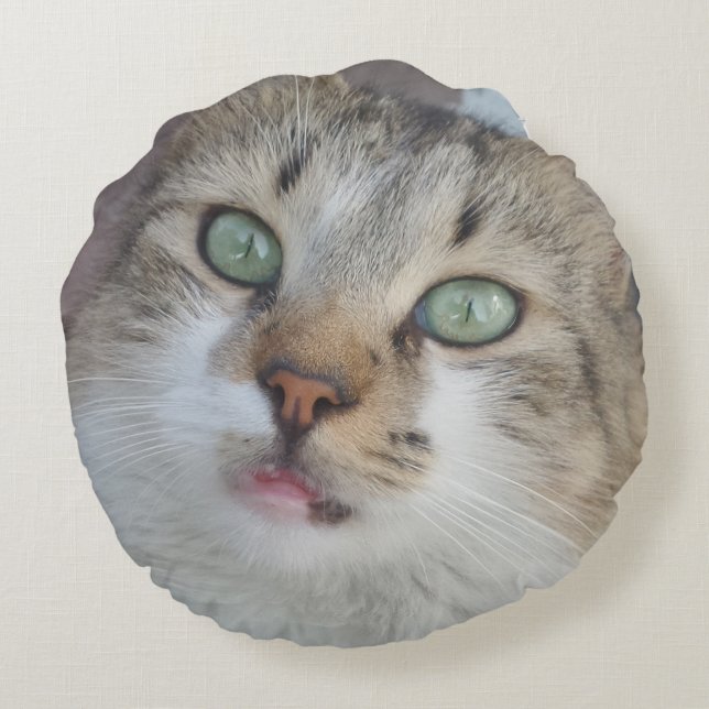 Cojín Redondo Pilar redondo de ojos de gato verde (Reverso)