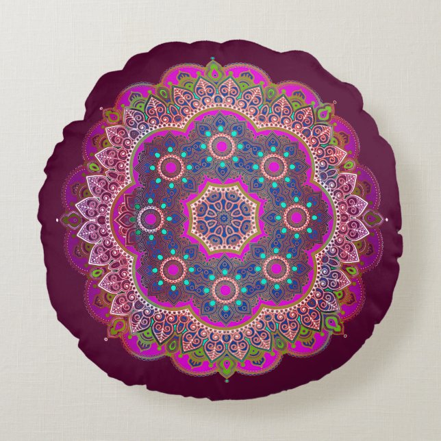 Cojín Redondo Pilar redondo de Plum Mandala (Anverso)