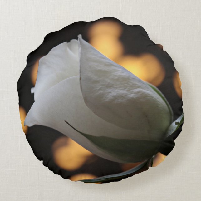 Cojín Redondo Pilar redondo de rosa blanco (Reverso)