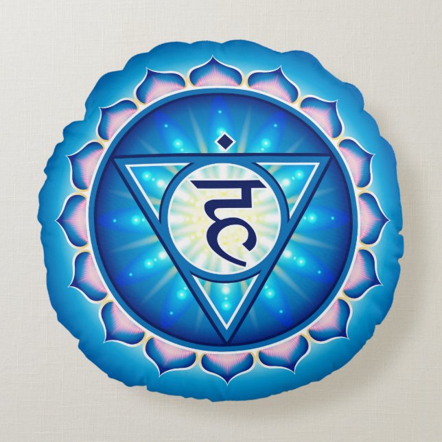 Cojín Redondo Pilar redondo de yoga Chakra Vishuddha (Anverso)