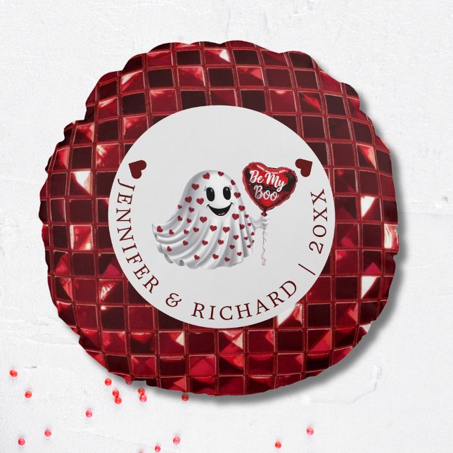 Cojín Redondo Pilar redondo el día de San Valentín con vibe cere (Valentine's Day Round Pillow with Cherry Vibe)