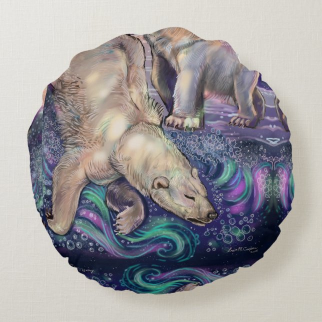 Cojín Redondo Pilar redondo mágico del oso polar (Reverso)