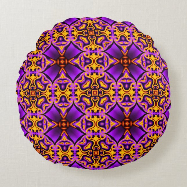 Cojín Redondo Pilar redondo morado y amarillo (Anverso)