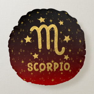 Cojín Redondo Pilar redondo rojo y dorado escorpio zodiaco