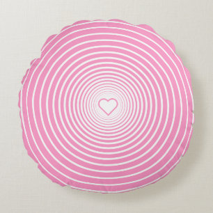 Cojín Redondo Pilar redondo rosado blanco rayado con corazón