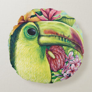 Cojín Redondo Pilar redondo todoterreno tropical hawaiano verde