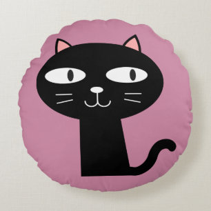 Cojín Redondo PILAS DE GATO CUTE NEGRO GATO, rosa