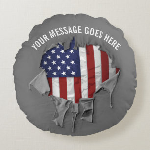 Cojín Redondo Píldora redonda de la bandera estadounidense rota,