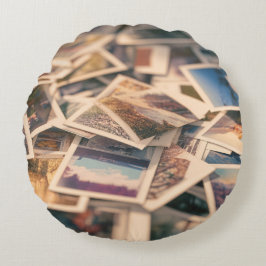Cojín Redondo Pile de fotografías antiguas