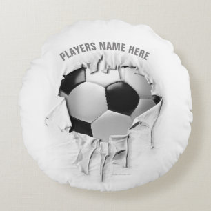 Cojín Redondo Pillow blanca de la ronda de fútbol desgarrada