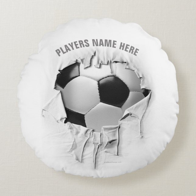 Cojín Redondo Pillow blanca de la ronda de fútbol desgarrada (Anverso)