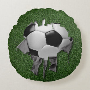 Cojín Redondo Pillow blanca de la ronda de fútbol desgarrada