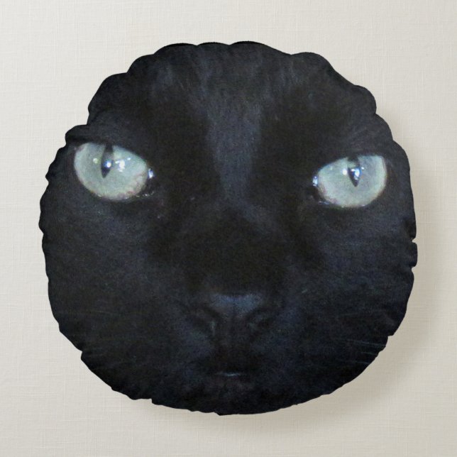 Cojín Redondo Pillow - Cara de gato negra (Anverso)