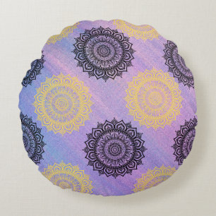 Cojín Redondo Pillow con flores redondeadas amarillas y negras