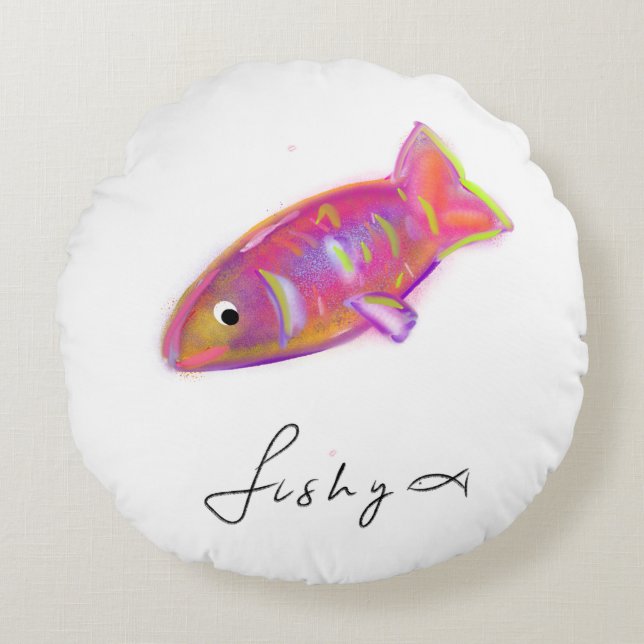 Cojín Redondo Pillow con huella de pescado (Anverso)