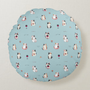 Cojín Redondo Pillow de la ronda del gato y el vino: diseño dive