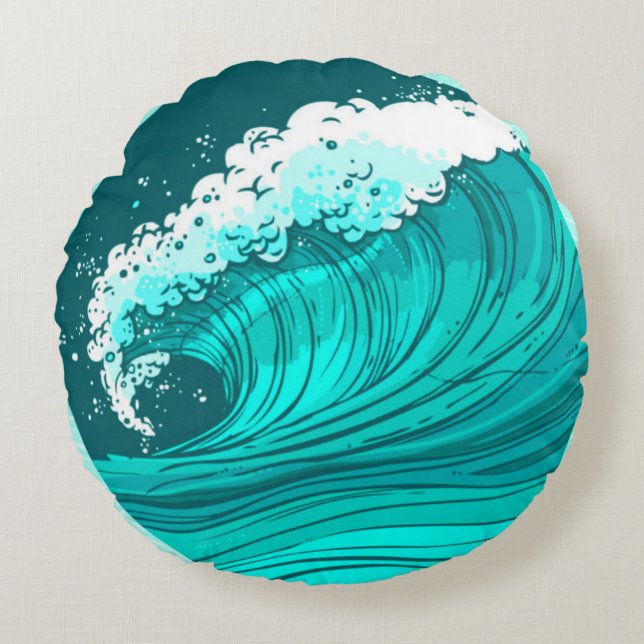 Cojín Redondo Pillow de las olas del mar (Anverso)
