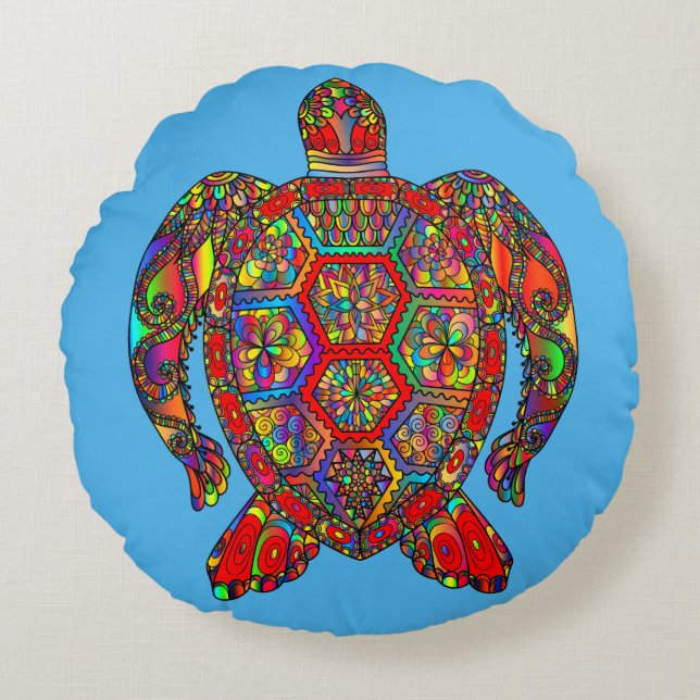Cojín Redondo Pillow de tortuga bohemia (Anverso)