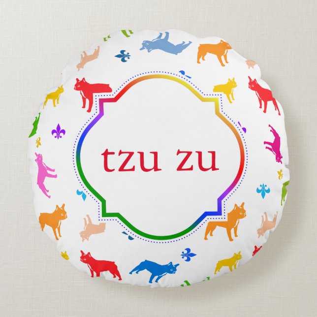 Cojín Redondo Pillow del Bulldog francés monogramado (Anverso)