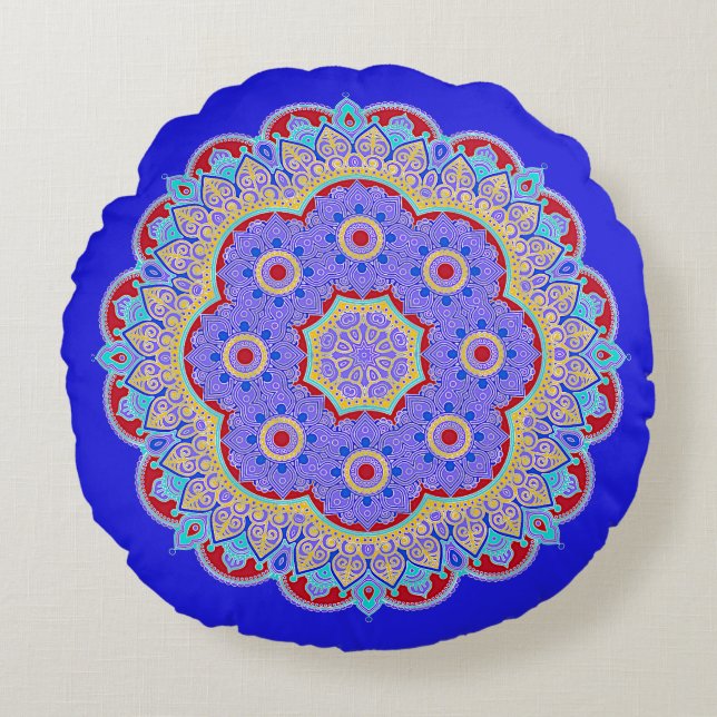 Cojín Redondo Pillow redonda de Mandala azul (Anverso)