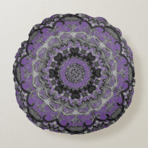 Cojín Redondo Pillow redonda de Mandala negra y púrpura