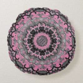 Cojín Redondo Pillow redonda de Mandala negra y rosa