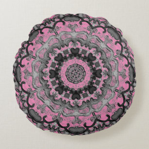 Cojín Redondo Pillow redonda de Mandala negra y rosa