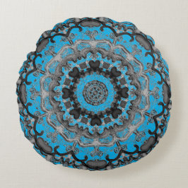 Cojín Redondo Pillow redonda de Mandala negra y turquesa