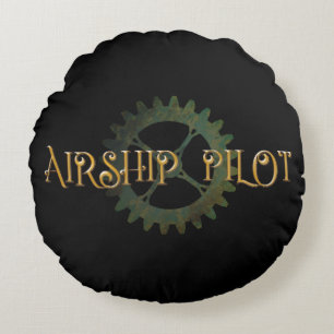 Cojín Redondo Piloto de Dirigible Steampunk 