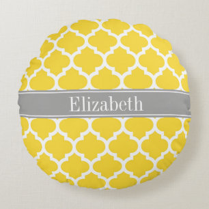 Cojín Redondo Piña Blanco Marruecos #5 Gris Oscuro Nombre Monogr