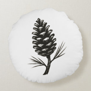 Cojín Redondo Piña de Pino – Diseño de Tinta de la Naturaleza de