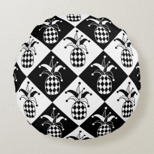 Cojín Redondo Piña estilizada. Gorra y rhombus Harlequin. Mar