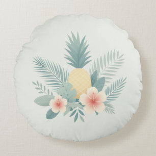 Cojín Redondo Piña floral y Hawaiana