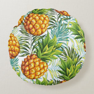 Cojín Redondo Piña. Patrón sin foco. Patrulla floral vintage