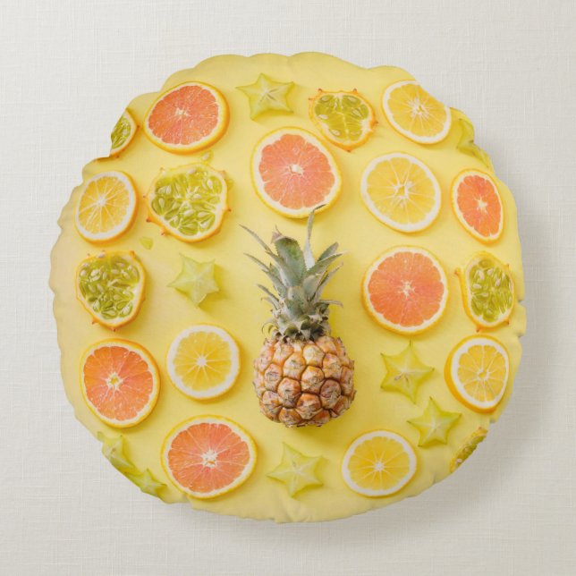 Cojín Redondo Piña rodeada de cítricos (Anverso)