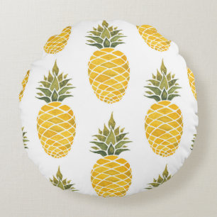 Cojín Redondo Piñas Pintadas A Mano: Acuarela Seamless.