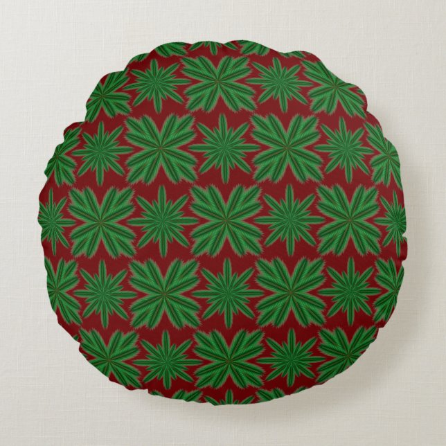 Cojín Redondo Pine Snowflakes Garnet Round Pillow (Anverso)