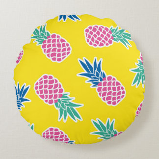 Cojín Redondo Pineapple Frenzy: Personalizado brillante Vintage.