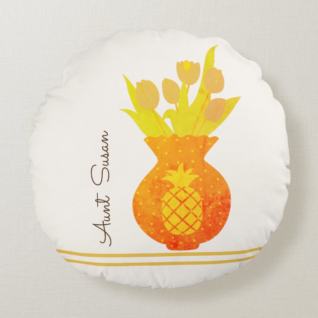 Cojín Redondo Pineapple Tulip Moderno Floral Elegante nombre de  (Anverso)