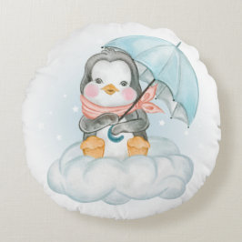 COJÍN REDONDO PINGÜINO BEBÉ PEQUEÑO Y LINDITO SENTADO EN UNA NUB